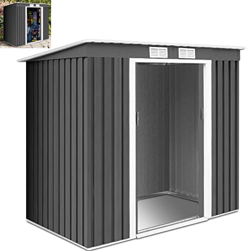 GiantexUK 7x4FT/9x6FT/9x8FT/11x8FT Metal Garden Shed, Outdoor Galvanized Storage House with 2/4 Vents & Lockable Sliding Doors, Slope Roof Utility Shed Building (7x4FT, 2 Vents)