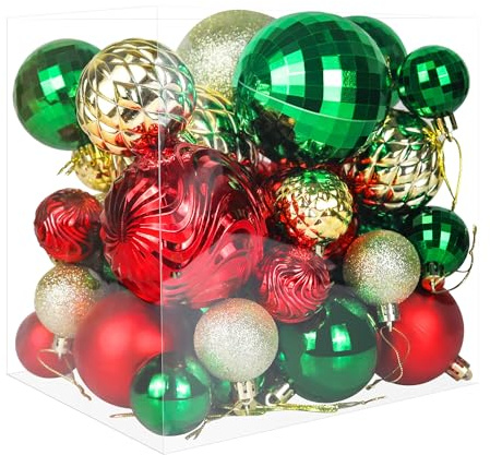 Annecy Christmas Tree Ornaments - 36 PCS Shatterproof Christmas Ball Ornaments Set for Holiday, Wreath & Party Decorations (Multi-Size, Red, Green, Gold)