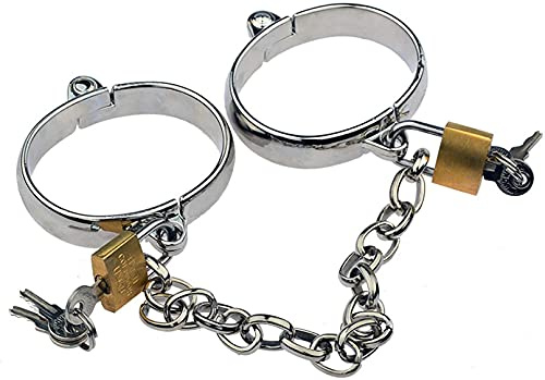 Abschließbar Handgelenk und Knöchel Manschette, Edelstahl Oval Handschellen Fußfesseln mit Slave Kette BDSM Bondage Fesseln Sex Spielzeug für Paare Frauen Männer,Weiblich fuß,Silber