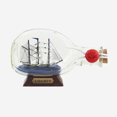 FLADO Finished Model Ship in A Glass Bottle, Boat Model in Triangle Bottle, Ship and Boat Model Crafts Home Decorations (14.5 * 7 * 8.5cm)