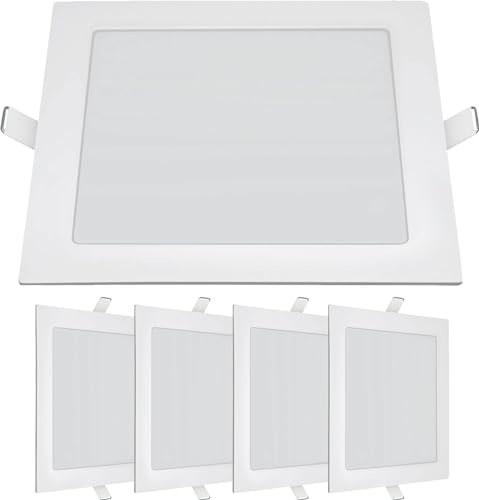 VZLED - Downlight LED 20W empotrar cuadrado, Plafón techo led cuadrado extraplano, Plafón cocina LED, Lámpara techo, Luz blanco frío 6500K (Pack 5)