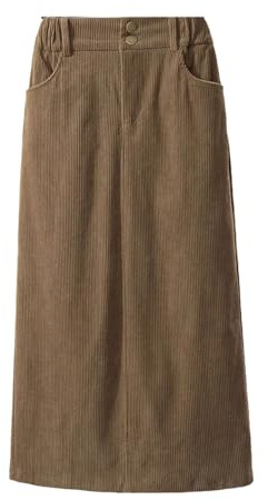 Tdvcpmkk Damen Herbst- und Winter-Cordrock Gerader Rock in mittlerer Länge, khaki, XL