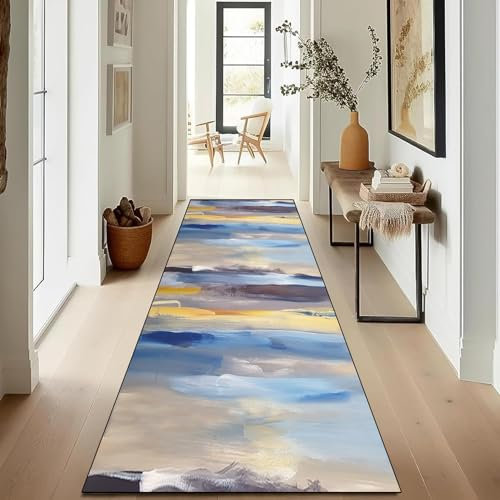 LIJIAO Teppich Läufer, Küchenläufe 90 x 110 cm rutschfest Waschbar Badezimmer Teppiche Modern Teppichläufer mit Rutschfester Unterseite für Flur & Korridor, C