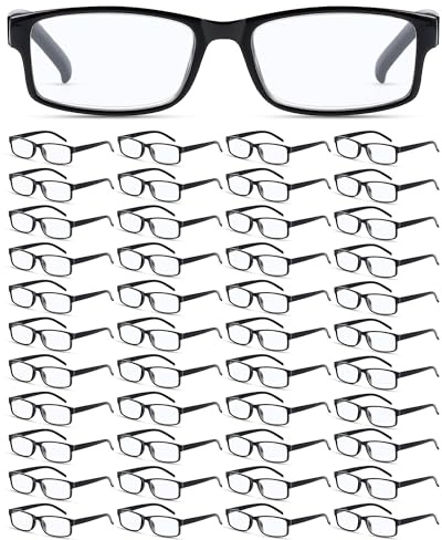 Yexiya 50 Pack Reading Glasses Bulk Frame Eyeglasses with Spring Hinge Traditional Adjustable Non-Prescription Glasses for Men Women(1.75 Diopters,Black)