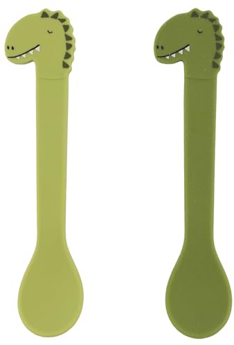 Trixie Juego de 2 cucharas de silicona Mr. Dino | Juego de cucharas de alimentación para bebés | Sin BPA, cucharas de silicona suave para niños pequeños | Apto para lavavajillas