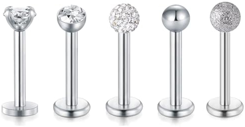 jagosen 5Stk 16G Tragus Labret Piercing Set ohrpiercing chirurgenstahl Lippenpiercing Studs 8mm CZ Ohr Helix Conch tragus Piercing Ohrstecker