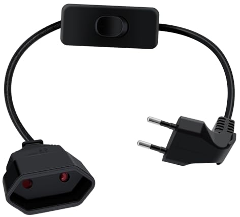 HuaLiSiJi Câble D'extension Euro avec Interrupteur 2.5A 250V Rallonge Euro Cable pour Appareils Ménagers, Lampes de Table, Prises de Charge, Téléviseurs, Ordinateurs Etc (Noir, 0.5m)