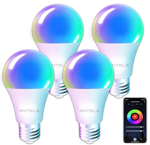 Alexa Glühbirne E27 7W 806LM ANTELA RGB 2700K-6500K Warmweiß Kaltweiß Licht Smart WLAN LED Dimmbare Birne Lampe, Kompatibel mit Google Home, Smart Life APP, 4 Stück