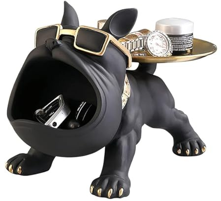 Unpoten Französische Bulldogge Figuren Statue, Bulldogge Tablett Deko, Hund Skulptur Schlüsselschale für Wohnzimmer, Französische Bulldogge für Eingangsbereich, Büro, Schreibtischdekoration (Schwarz)
