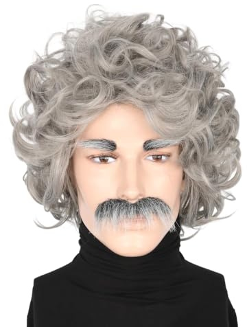 LeMarnia Verrückte Wissenschaftler Perücke Grau Alte Mann Perücke Halloween Kostüm Perücke mit Schnurrbart Augenbrauen