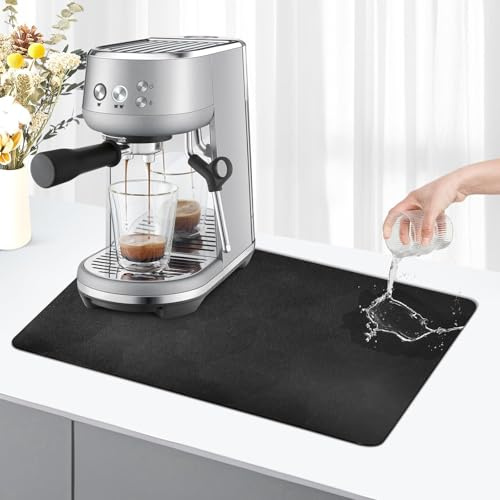 Tappetino macchina caffe 50x30cm, scolapiatti da cucina assorbente, tappeto lavandino, tappetino scolapiatti da cucina (Nero)