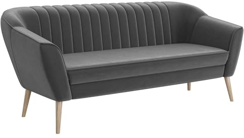 MEBLINI Mini Sofa 3-Sitzer für Wohnzimmer - Mini Lounge für DREI Personen - Küchensofa - Sofa Klein - KAIA - 3 - Dunkelgrau Samt
