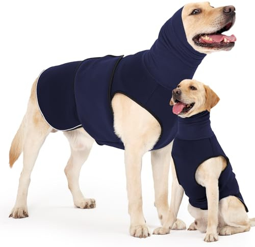 HEYWEAN Chaleco Anti-Ansiedad para Perros con Capucha Calmante y Tiras Reflectantes Abrigo Calmante para Perros Chaqueta Perro Alivio Ansiedad para Tormentas Fuegos Artificiales Viajes y Separación