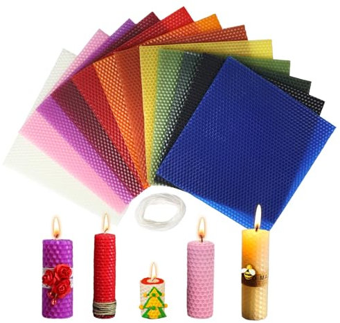 SUPAWAY 12 Stück Bienenwachsblätter Bienenwachs-Kerzenherstellungsset Bienenwachsflocken Kerzenwachs Selber Machen Bienenwachsplatten für Kinder Erwachsene DIY Weihnachten Wachskunst 12 Farben,20x20cm