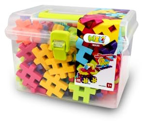Meli Konstruktionsbausteine Maxi Travel Box 110 | Steckbausteine für Kleinkinder ab 1 Jahr | 110 große Teile in 6 Farben | Inklusive praktischer Reisebox | Fördert Motorik & Kreativität