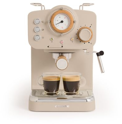 CREATE / THERA RETRO/Cafetera Express Semiautomática Arena Mate y Madera / 20 bares, brazo doble salida, depósito 1,25L, café molido y monodosis ESE 55mm, con vaporizador, 1100W