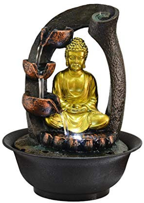 Zen Buda Fuente Tablero Cascada de Agua con luz LED for Mesa de Interior del Escritorio de Interior Fuente de Agua Feng Shui Bola Sala Agua en el hogar Fuente de Agua
