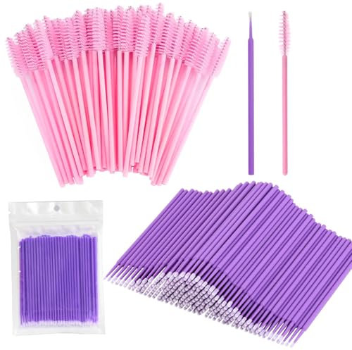 SIRLOMU 100 Miniature Bicchierini Monouso e 50 Cotonelle, Applicatori Mascara (lilla + rosa)