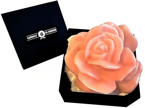 Vela lacada en forma de rosa en caja de regalo - Vela artesanal - Diámetro 12 cm - Color rosa pálido