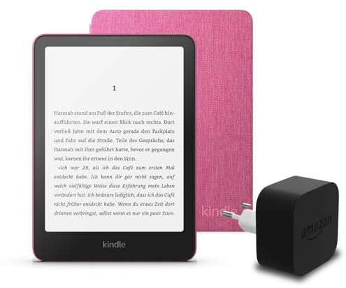 Den neuesten Kindle Paperwhite (2024 Release) 16 GB mit Werbung, ein Amazon-Stoffhülle und ein Amazon Powerfast 9W Netzteil.