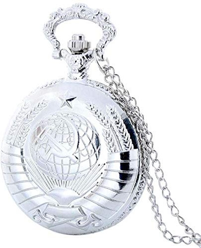 HUIBBGO Reloj de Bolsillo Vintage de la URSS con Insignias soviéticas, Emblema del Martillo y la Hoz, Reloj de Bronce del Comunismo, Colgante para Hombres y Mujeres