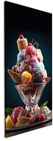 Ein prachtvoller Eisbecher mit farbenfrohen Kugeln und Toppings Panorama 120x60cm XXL Kunstdruck Motiv auf Holzrahmen/Leinwandbild/Wandbild/Wohnzimmer Dekoration