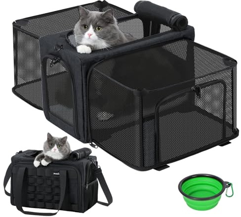 Pecute expanderbar kattbärväska, flygbolagsgodkänd mjuk transportbur, andningsbar djurtransportväska upp till 5 kg/12 lbs, hopfällbar kattbärväska, perfekt för resor, utomhus, vandring, camping