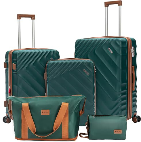 Rosamo 5 piece Luggage Set Expandable Suitcase 22x14x9 Airline Approved Carry on, ABS Hard Case Suitcases with Spinner Wheels, TSA Lock (Dark Green)