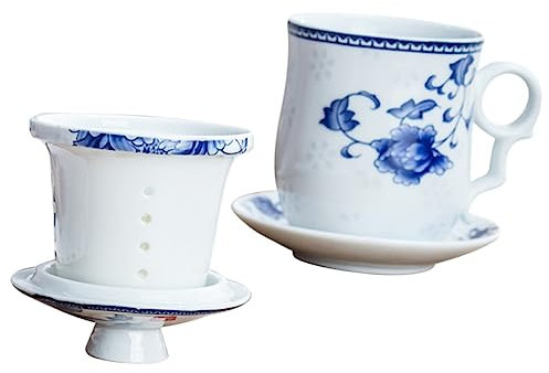 PHENOFICE Juego de Taza de de Porcelana de 4 Piezas Tapa Taza de China Cerámica Diseño para Bebidas Calientes