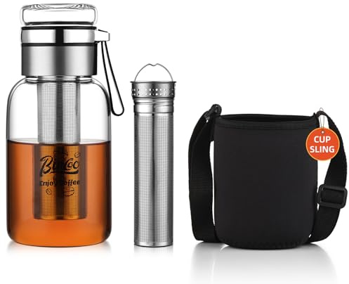 Glass Cold Brew Coffee Maker with Extended Fine Mesh Filter, Tea Infuser Bottle Iced Coffee Maker with Thick Borosilicate Glass (500ml/17oz)