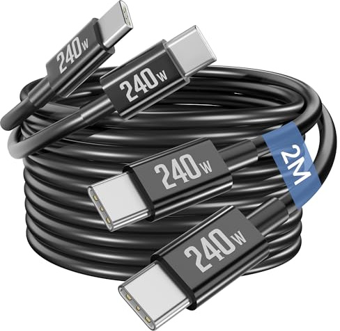240W Cable USB C a USB C, 5A/48V Carga Rapida Tipo-C Cabo PD3.0 USBC Cargador Cable para Samsung Galaxy S25/S26 Ultra, iPhone 17/Air/16e/16/15 Pro Max, iPad, Xiaomi, MacBook Laptop, 100W [2M, 2-Pack]