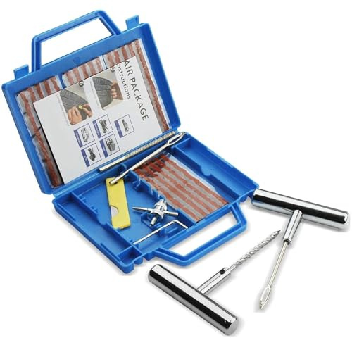 Kit di riparazione pneumatici da 28 pezzi, strumenti per la riparazione di pneumatici per impieghi gravosi e kit di riparazione pneumatici per auto, ATV, camper, SUV, tosaerba, motocicletta, trattore