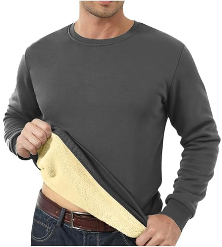 Sweatshirts for Men UK Crew Neck Jumpers Fleece Lined Sweater Thermal Pullover Winter Sweaters Long Sleeve Plain Casual Workwear Thick Gym Fuzzy Fluffy Sweatshirt 01-Dark Gray M