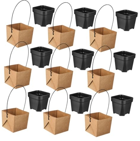 Gatuida 16 Juegos Mini Macetas Cuadradas Base Estable y Papel Kraft para Suculentas Macetas Pequeñas para Decoración Interior y