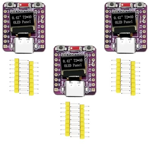 Binghe ESP32-C3 Módulo ESP32-C3 OLED Placa de Desarrollo con 0.42 OLED Display y 2.4G WiFi Bluetooth 4MB Flash Interfaz USB Tipo C para Desarrollo de IoT Compatible con Arduino(3 Pezzi)