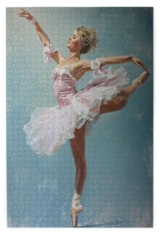 MA6GE8DE Elegant Ballerina in Pinks Tutu 1000 Piece Adults Wooden Jigsaw Puzzle,Classical Ballet Art Design,Classic Gift for Dancers and Admirers of Grace,Enjoy The Puzzle Solving Process