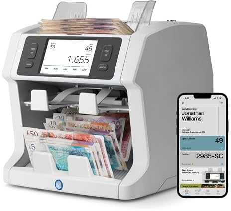 Safescan 2995-SC Machine à compter l'argent comptant et tri des notes mixtes – Compteur de billets avec détecteur de faux billets à 11 points – Compteur d'argent avec application Safescan gratuite