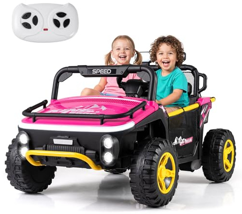 COSTWAY 24V Macchina Elettrica per Bambini, Veicolo Elettrico a 2 Posti con Telecomando Clacson Musica Storie Connessione Wireless Luci, 37-86 Mesi (Rosa)