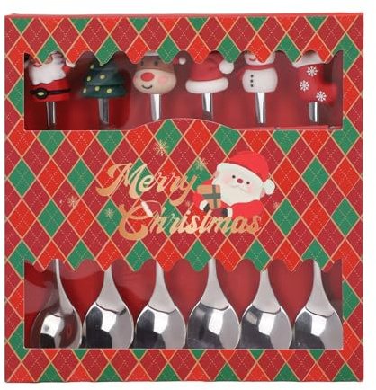 Cucchiaini da caffè festivi da 6 pezzi, cucchiai natalizi in acciaio inossidabile Cucchiai decorativi festivi per caffè, tè, dessert, amici, famiglia (Argento)