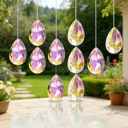 Sonnenfänger Kristall, 38 mm Sonnenfänger, Kristalle zum Aufhängen, Kristalle Deko Anhänger, für Kronleuchter Anhänger, Fenster, Garten, Hochzeit Dekor, Ornament Handwerk Deko,mit Transparenter Linie