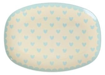 Rice Melamin Tablett klein 23 x 16,5 cm – türkis Herzen-Muster, rechteckig, BPA-frei & lebensmittelecht, spülmaschinenfest (max. 70°C)