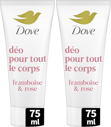 Dove - Déodorant pour Tout le Corps - Crème- Framboise & Rose - Anti Odeurs et Traces Blanches 72h - Conçu pour les Peaux Sensibles - 75ml (Lot de 2)
