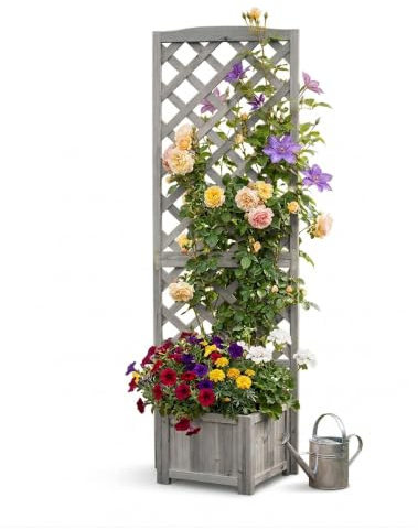 Relaxdays Fioriera con graticcio, HxLxP: 180x55x51 cm, grigio | Per balcone e giardino, legno di abete