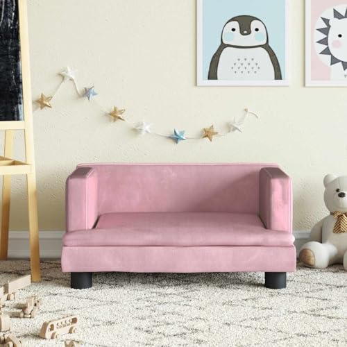 Runheo Barnsoffa, rosa, 60 x 40 x 30 cm, sammet med massiv furu, stabila babymöbler för barnrum, utrymmesbesparande, mysiga sittmöbler med mjuk skumfyllning