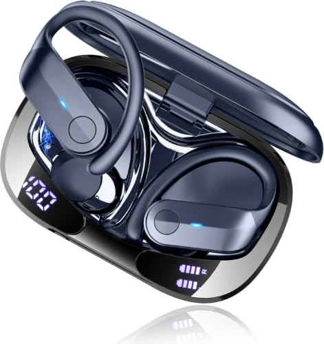Ordtop Wireless Earbuds Sports, 70H New Running Bluetooth 5.4 Headphones | 6D Deep Bass Over Ear Buds, IPX8 Waterproof ENC Noise Cancelling Mic Earphones with Earhooks, USB-C Headset for Workout/Gym