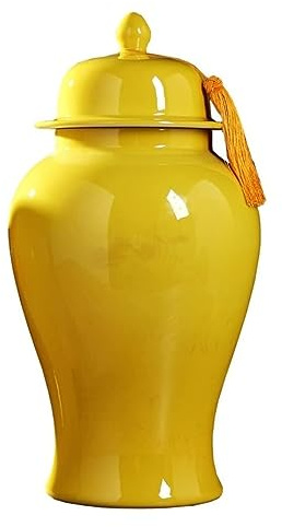 Modern keramisk ingefärsburk med lock Gul dekorativ porslinsburk(22 * 39cm)