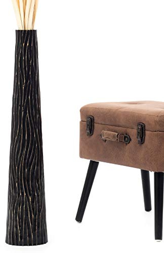 Leewadee Große Hohe Bodenvase 65 cm - Handgefertigte Mangoholz-Bodenvase in Schwarz für Pampasgras & Trockenblumen