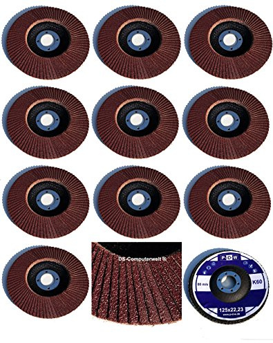 10 Standard Fächerscheiben Ø 125 mm x 22,23 mm Korn 60 Schleifscheiben Schleifmoppteller Holz & Metall, braun