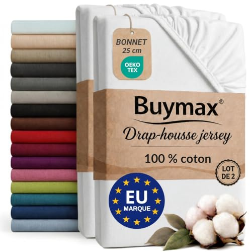 Buymax Spannbettlaken 120x200 cm Doppelpack – 2er Set aus 100% Baumwolle Jersey, 140 g/m², Rundumgummi, für Matratzen bis 25 cm, Oeko-TEX, Weiß