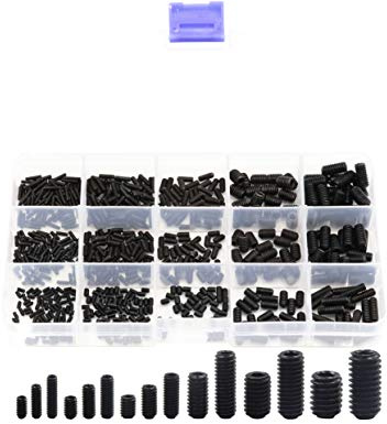 LBY 720pcs M2 M2.5 M3 M4 M5 M6 Hex Socket Drive Cup-Point Set Screws Assortment Kit, Socket Head Cap Screws, Grub Screws, 12 Sizes, Carbon Steel (Black)